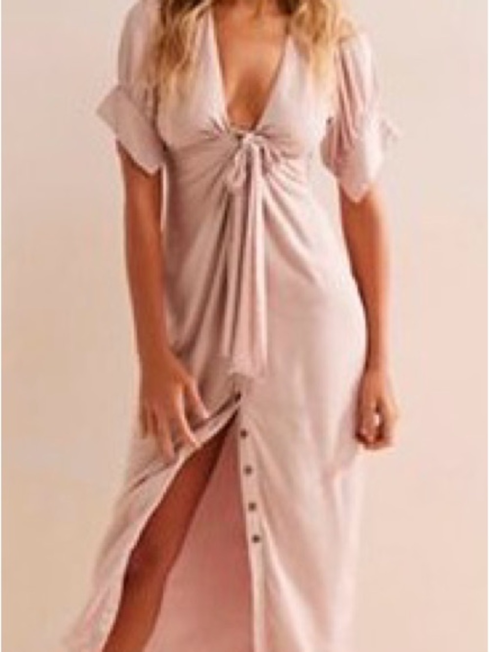 Free People Blush Pink Tie-Front Maxi Dress